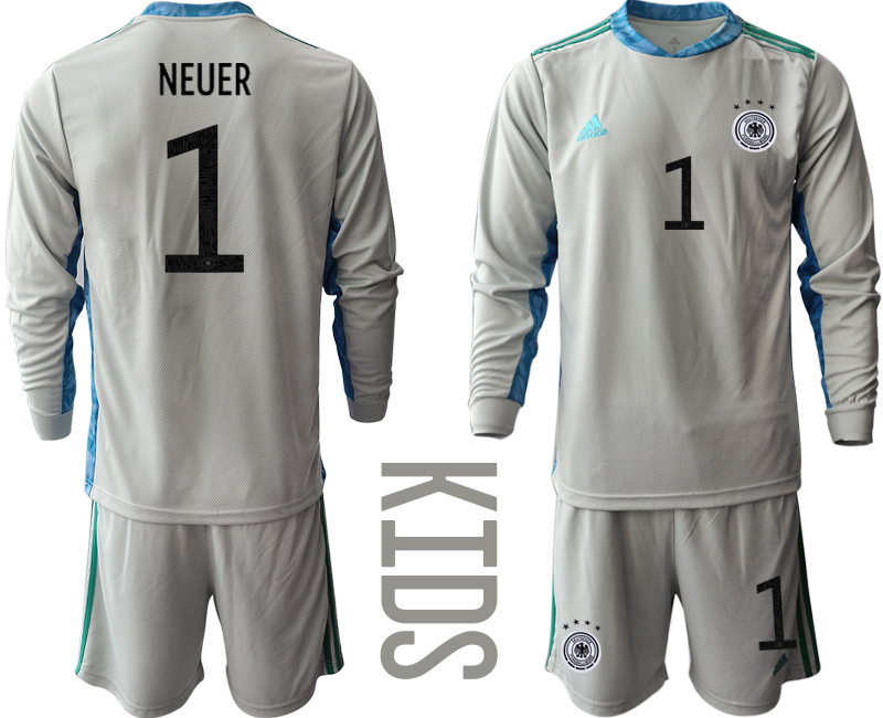 Youth 2021 European Cup Germany grey Long sleeve goalkeeper #1 Soccer Jersey